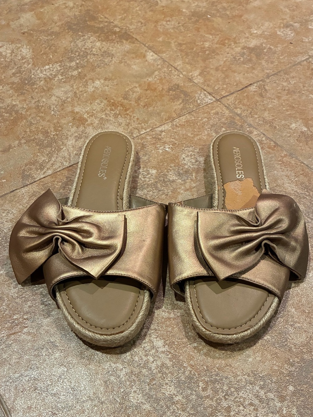 AEROSOLES Metallic Bronze Bow Slide Mules